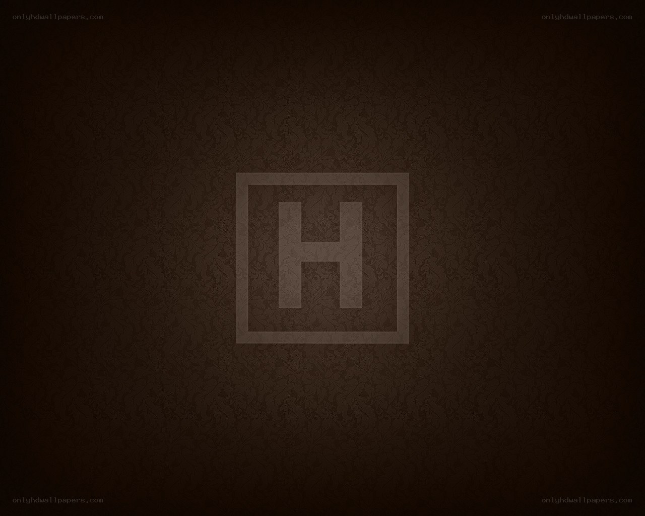 brown patterned background with H logo