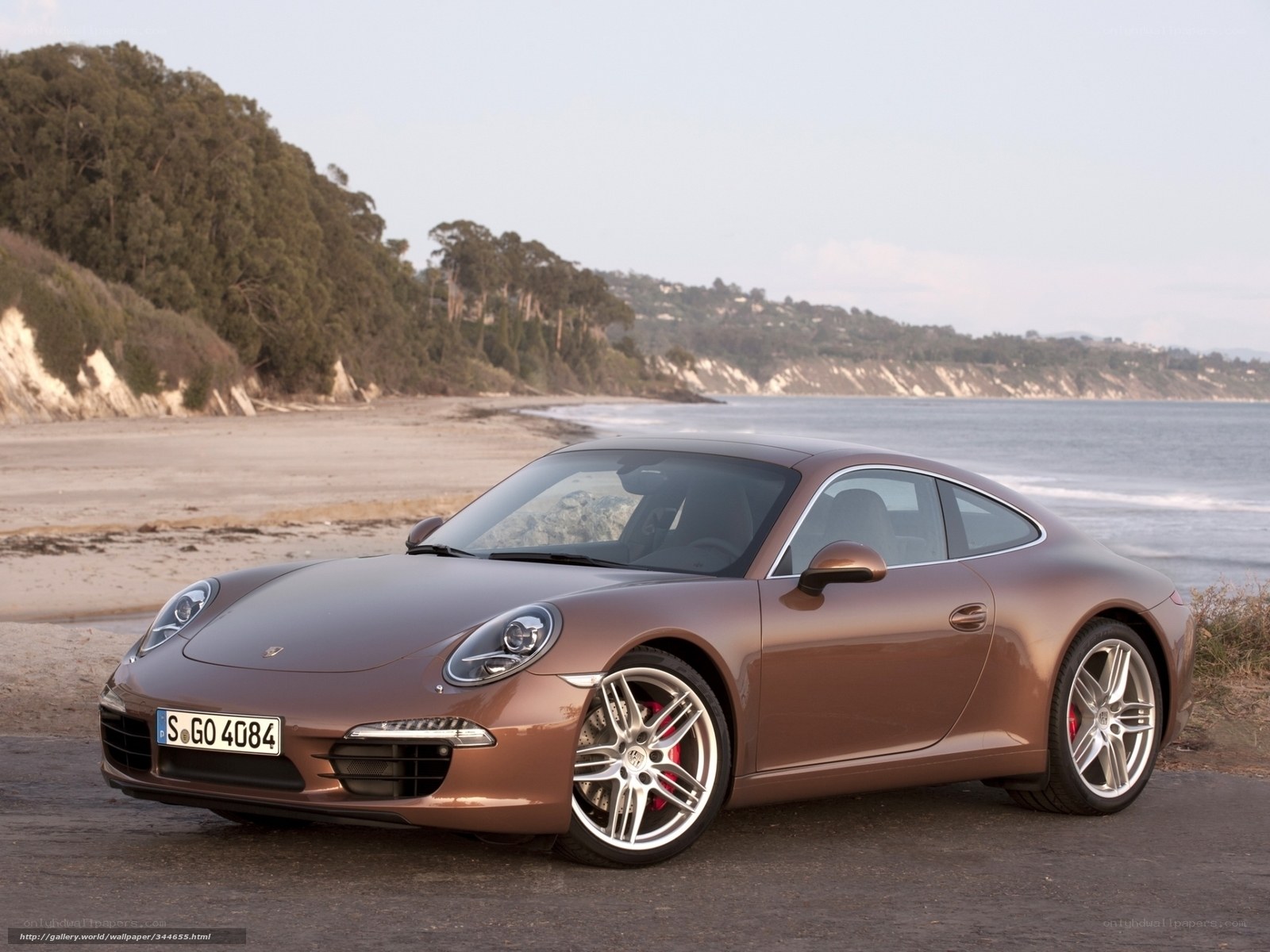 Brown Porsche 911 on beach