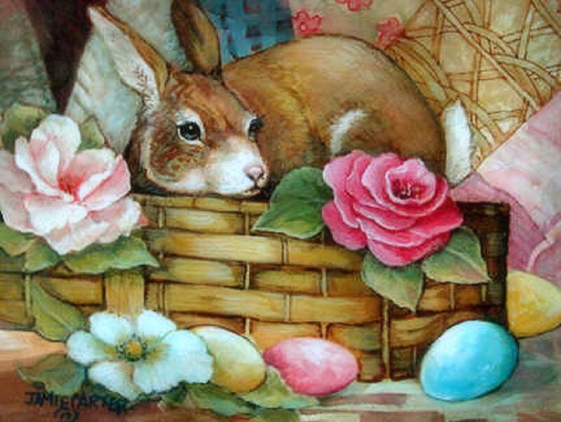 Brown Rabbit in Basket — Peaceful