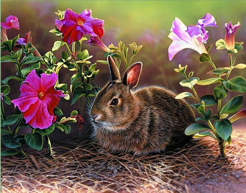 Brown Rabbit in Flowers — Purple, Serene, Afternoon