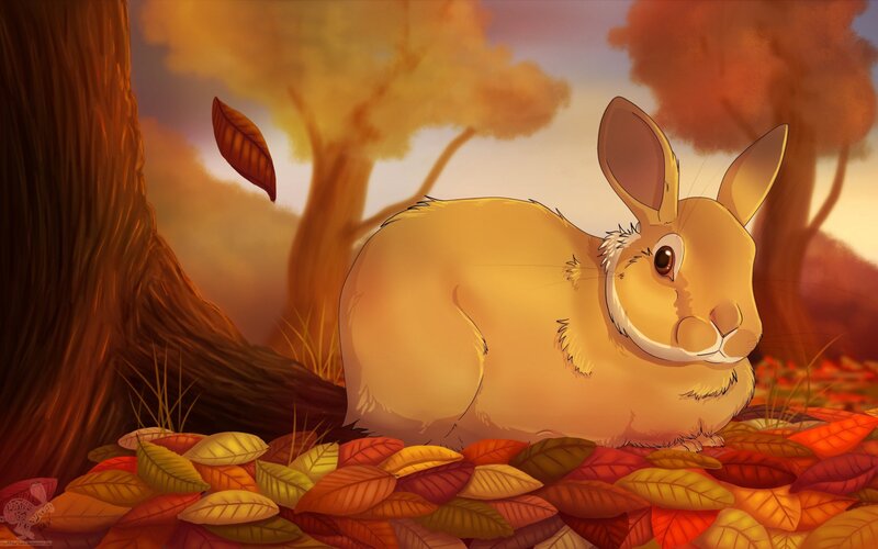 Brown Rabbit in Leaves