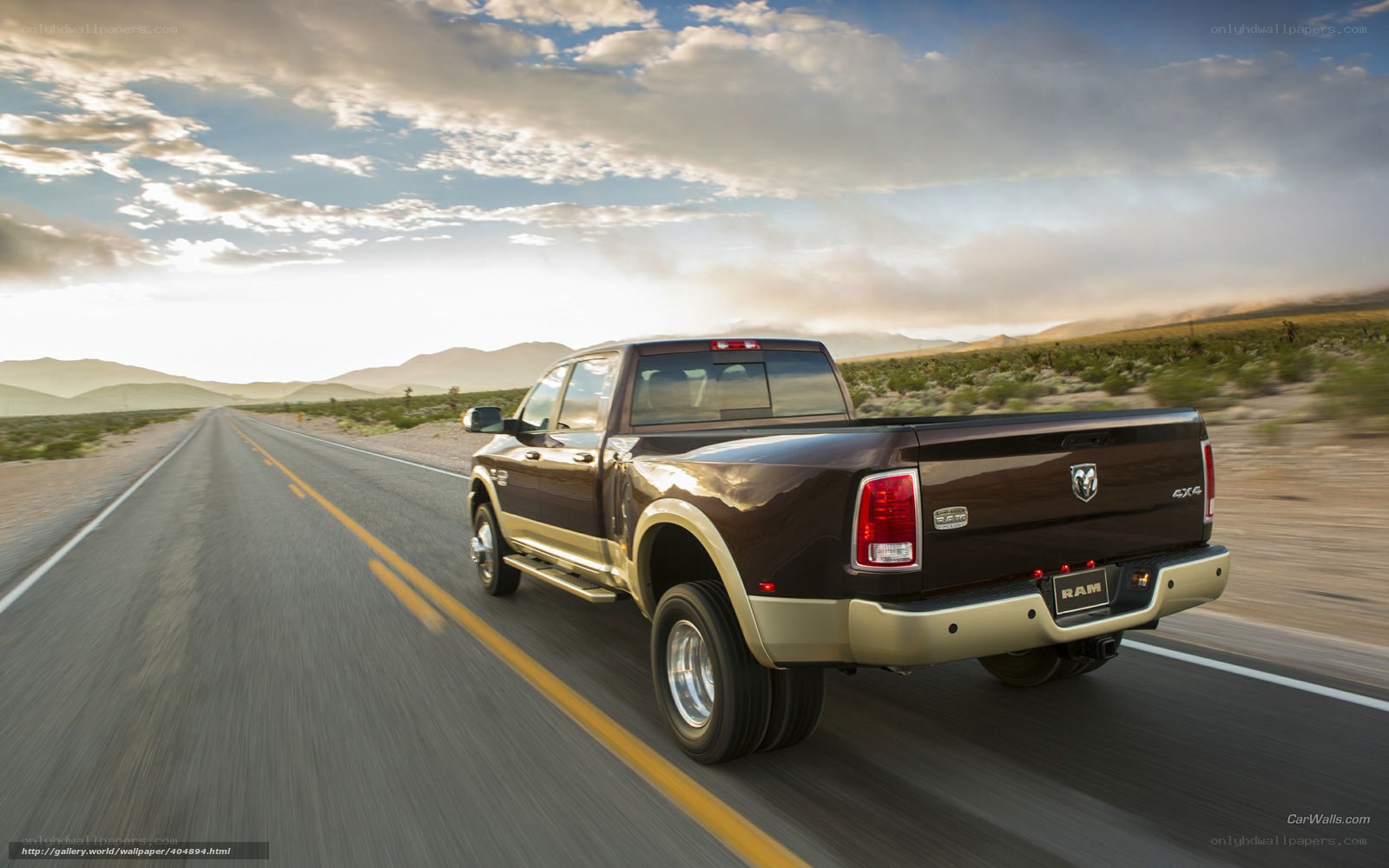 Brown Ram pickup on desert road