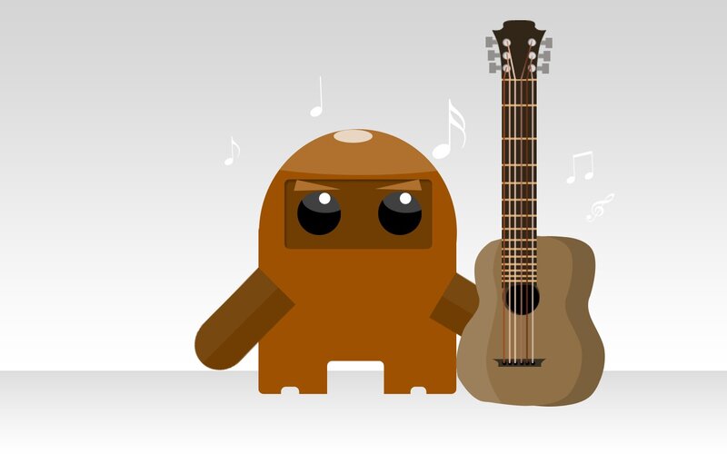 brown robot with guitar