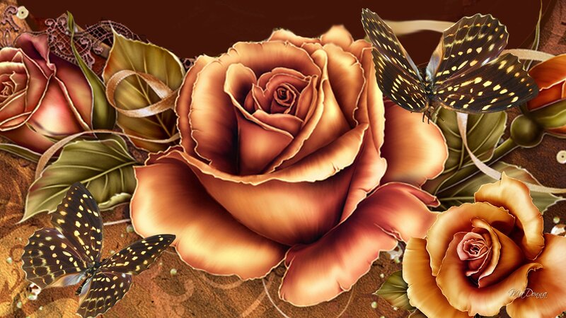 Brown Roses and Butterflies