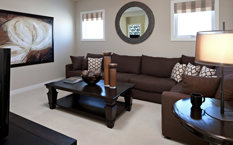 Brown Sectional Sofa — Calm, Afternoon, Photograph, Coffee Table, Artwork