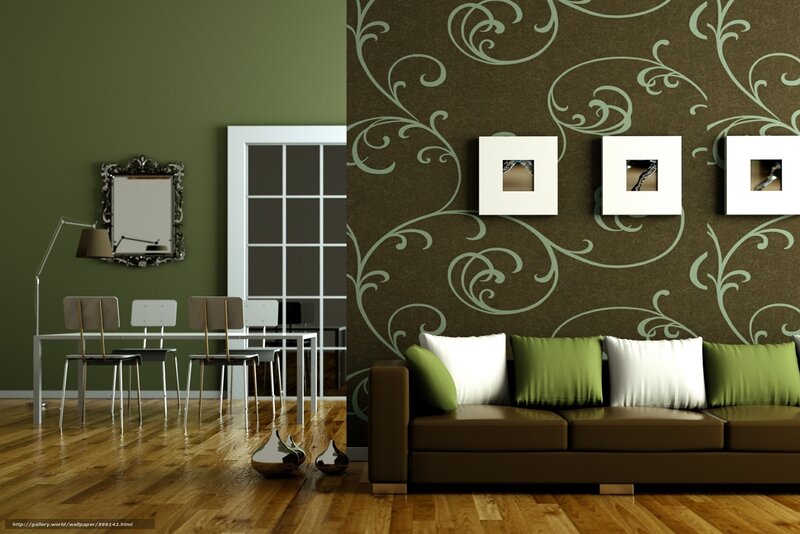 Brown Sofa with Green Pillows — Modern