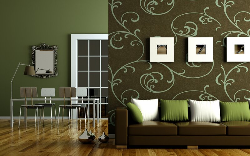 Brown Sofa with Green Pillows