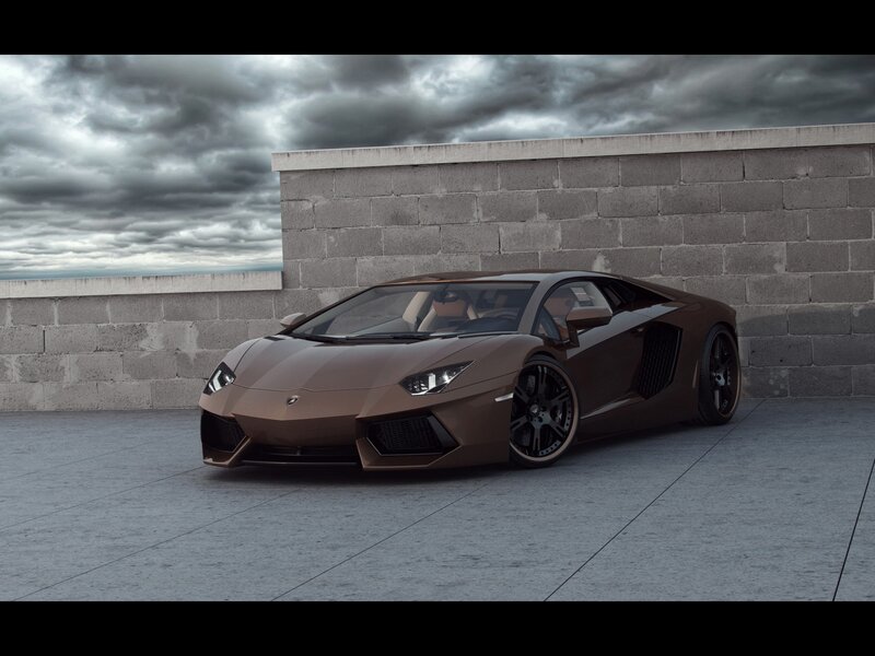 Brown Sports Car — Dramatic, 3d Render, Concrete Wall, Cloudy Sky
