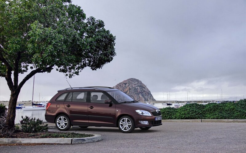 Brown station wagon by the harbor