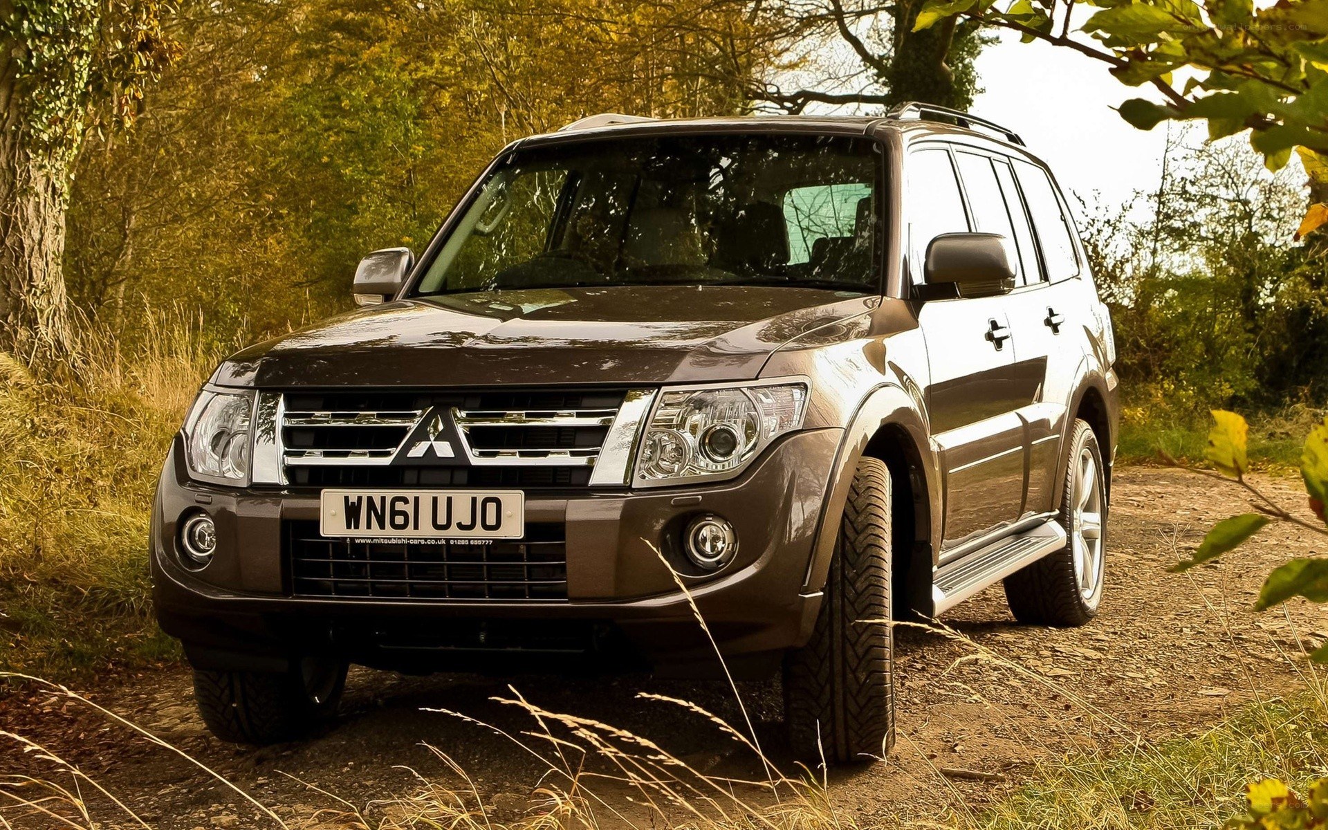 Brown SUV on a dirt path