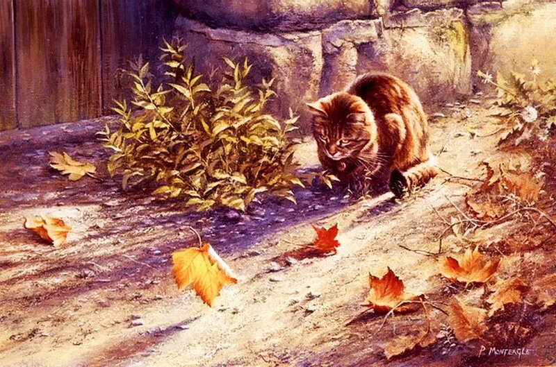 Brown Tabby Cat — Calm, Autumn, Painting