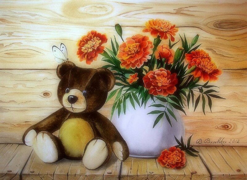 Brown Teddy Bear — Calm, Painting