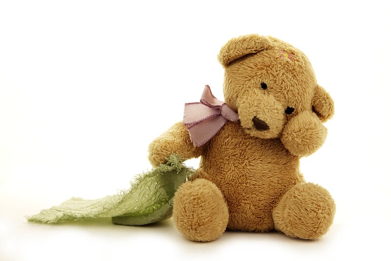 Brown Teddy Bear — Calm, Photograph, Purple Bow