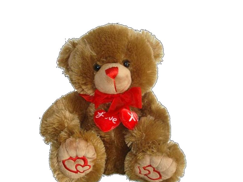 Brown Teddy Bear — Calm, Photograph, Red Bow