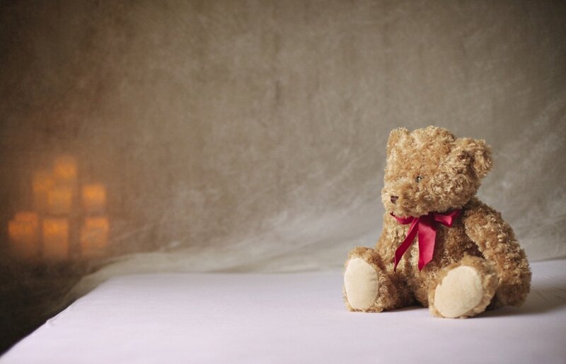Brown Teddy Bear — Calm, Photograph, Red Ribbon