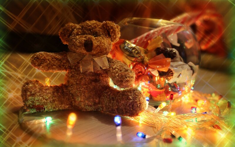 Brown Teddy Bear — Festive, Night