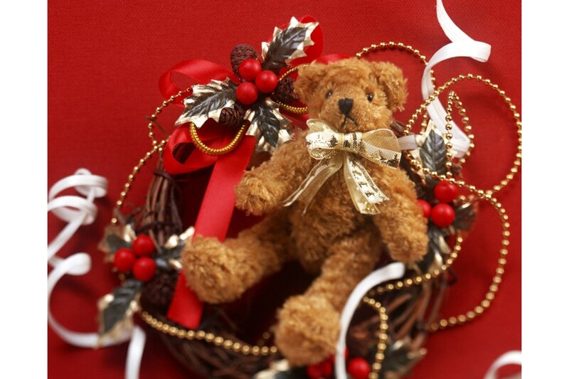 Brown Teddy Bear in Basket