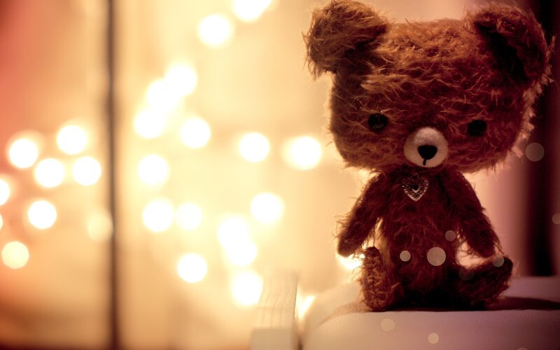 Brown Teddy Bear — Warm, Night, Photograph, Heart Pendant