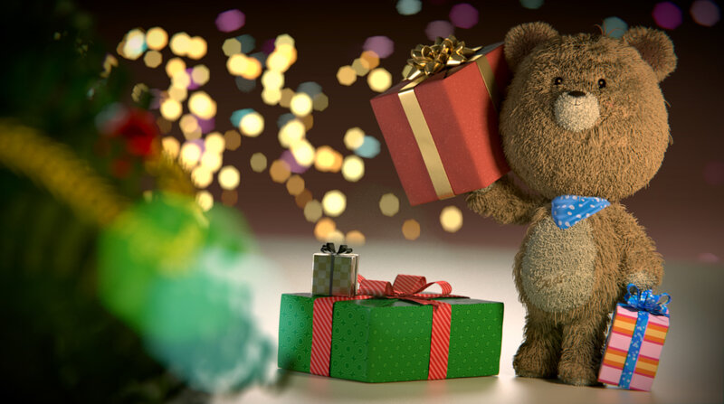 Brown Teddy Bear with Gifts — Festive