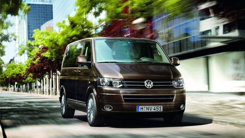 Brown Volkswagen van in city