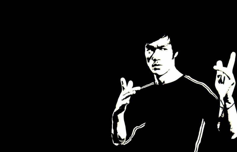 Bruce Lee in Black and White — Dramatic, Illustration, Hands, Shirt