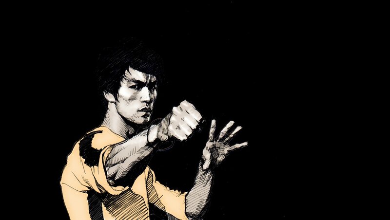 Bruce Lee in Fighting Stance — Black