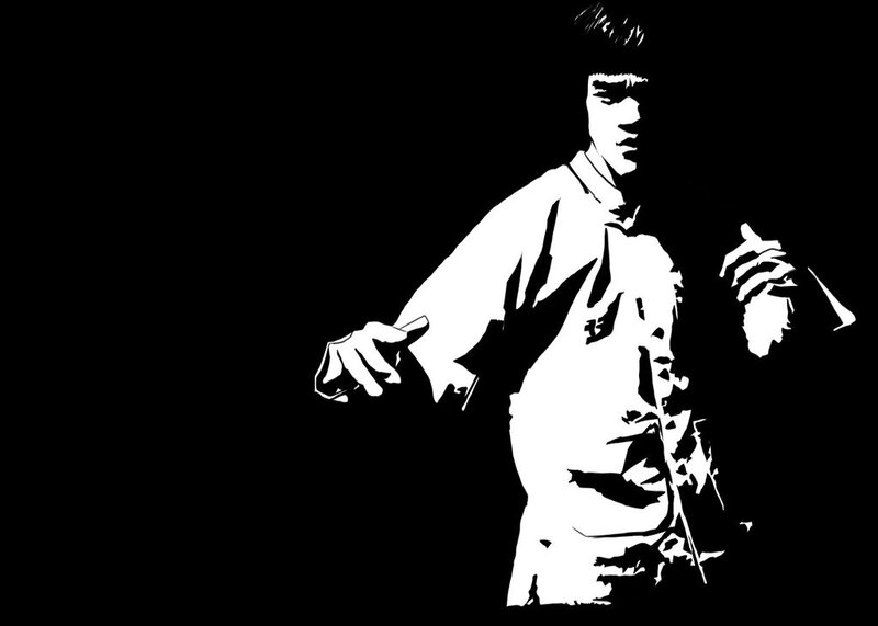 Bruce Lee in Martial Arts Pose — Black, Dramatic, Illustration, Martial Arts