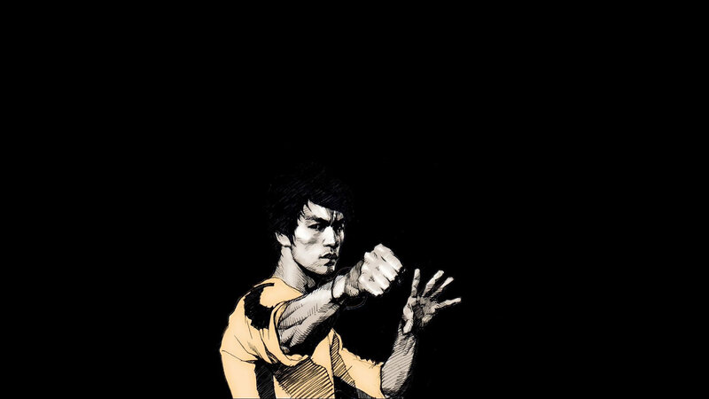 Bruce Lee in Martial Arts Pose — Black, Dramatic