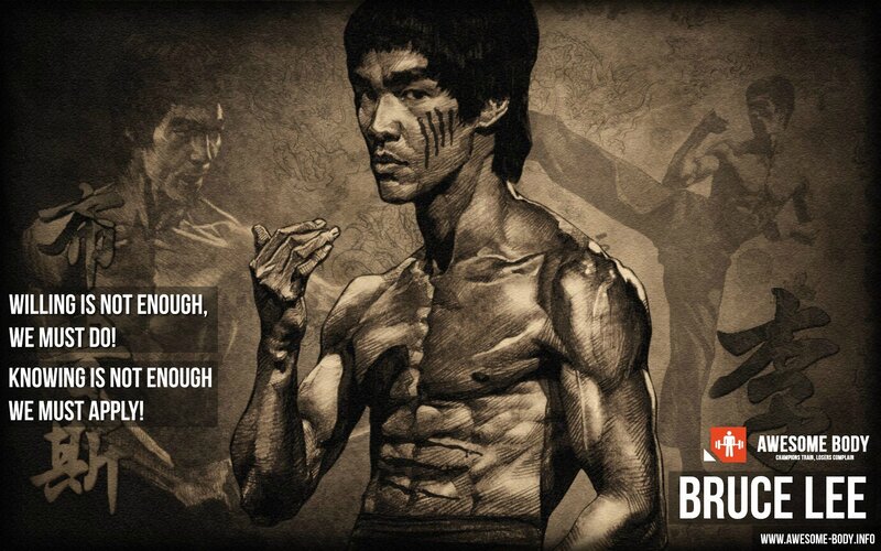 Bruce Lee in Martial Arts Pose — Brown, Dramatic, Illustration