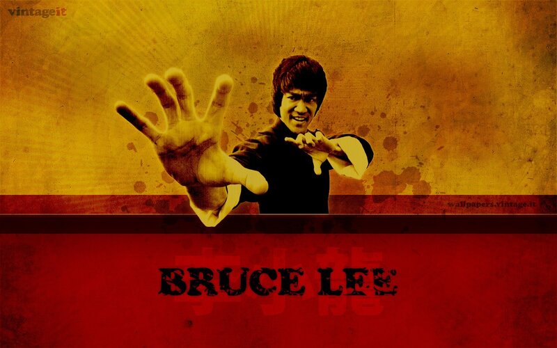 Bruce Lee in Martial Arts Pose — Red, Dramatic, Illustration