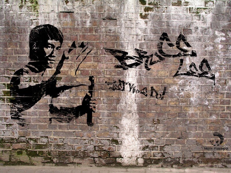 Bruce Lee Stencil Graffiti