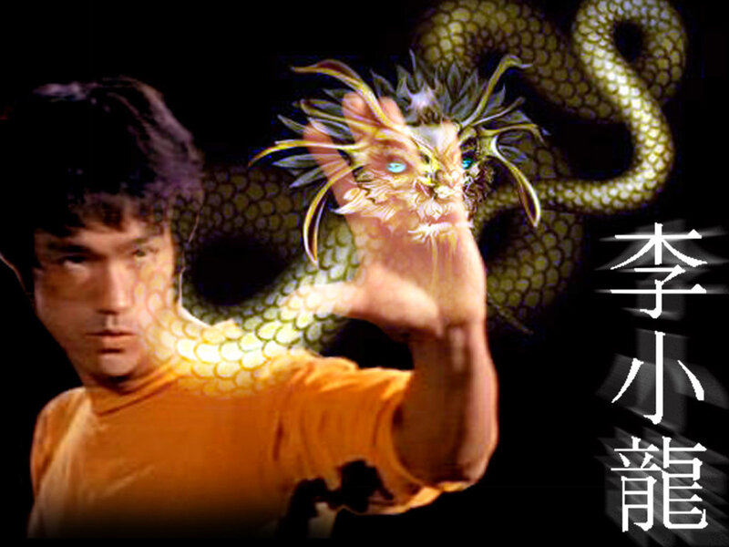 Bruce Lee with a dragon