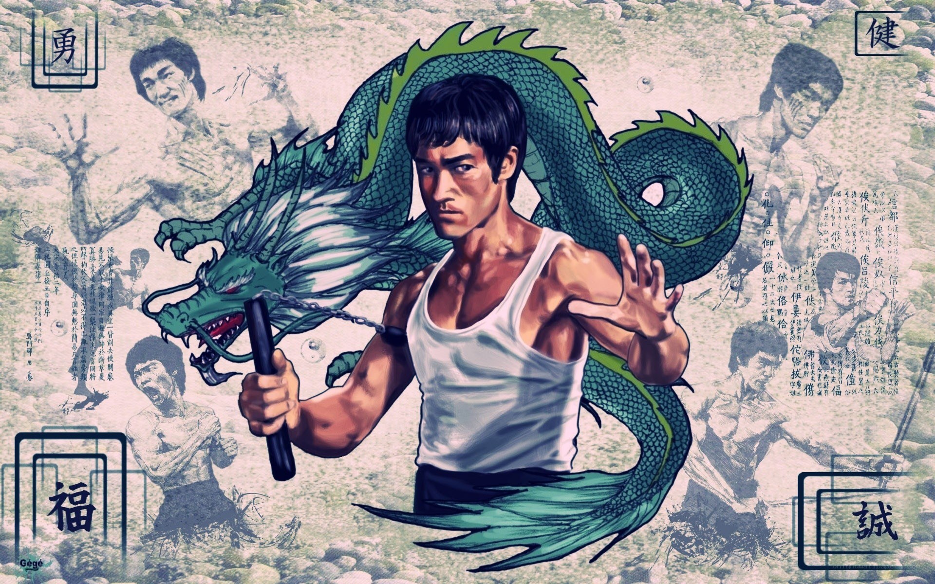 Bruce Lee with Dragon Art