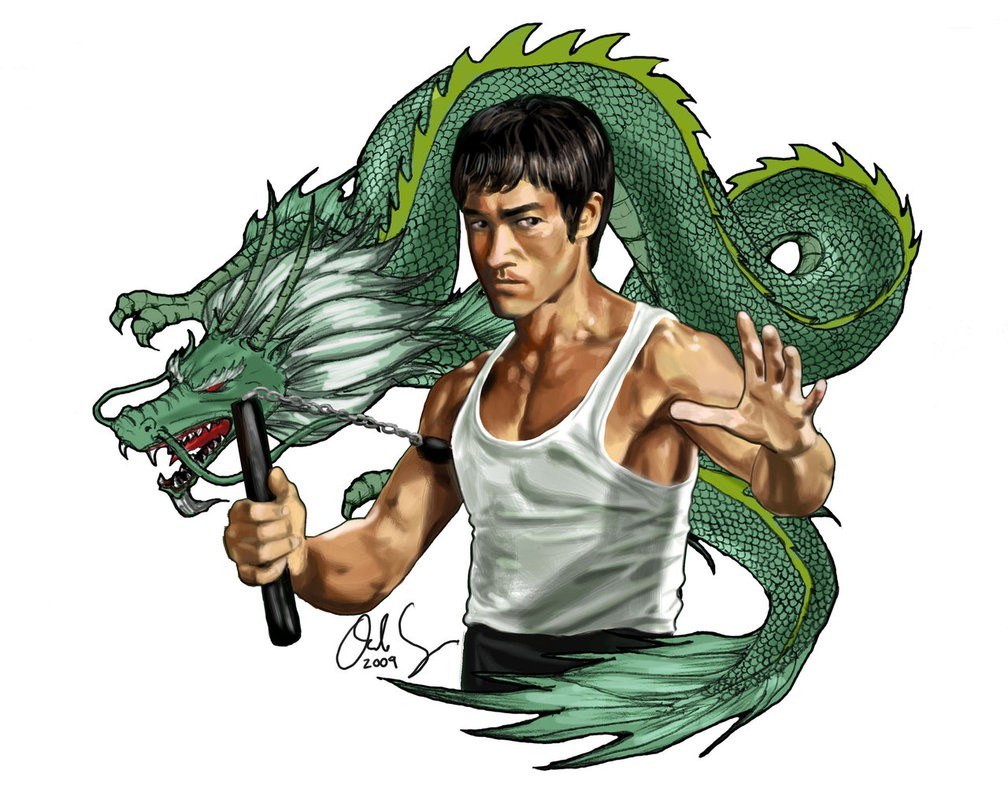 Bruce Lee with green dragon
