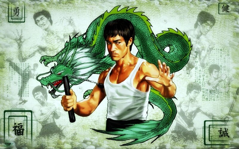 Bruce Lee with Green Dragon — Dramatic