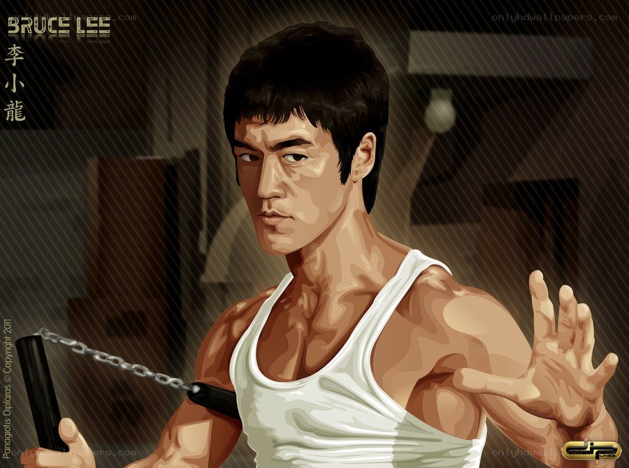 Bruce Lee with nunchucks