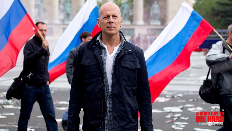 Bruce Willis in a protest scene