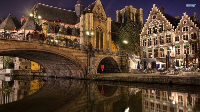 Bruges at night with bridge