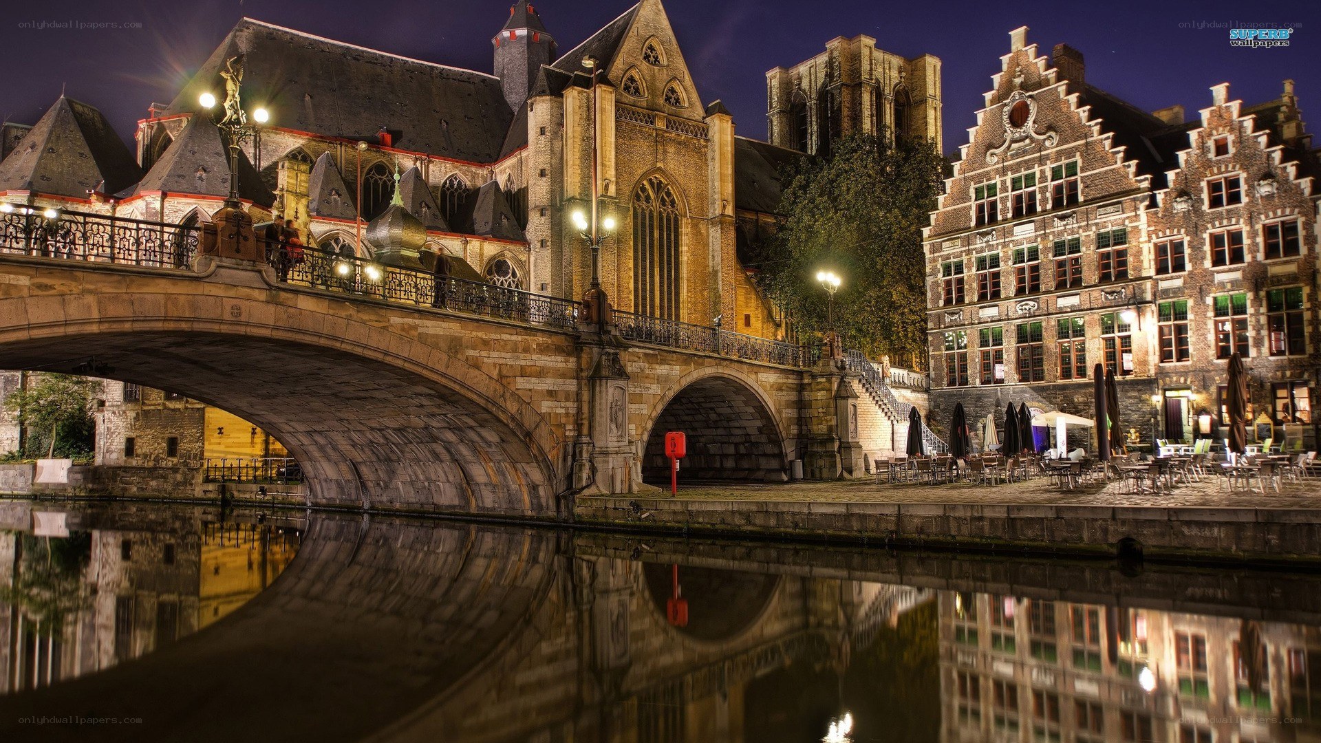 Bruges at night with bridge