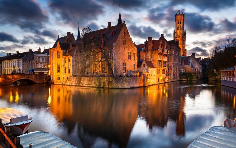 Bruges Canal at Dusk — Orange