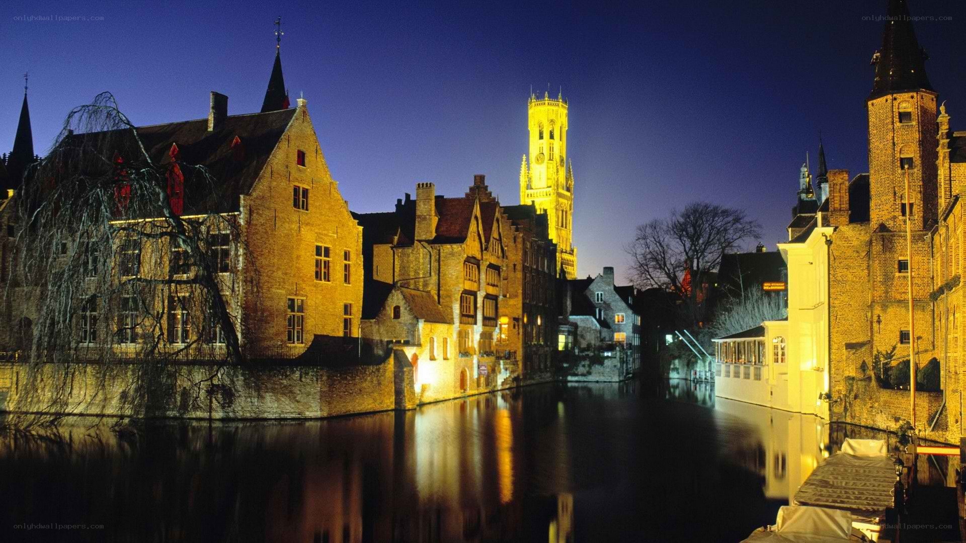 Bruges canal at night