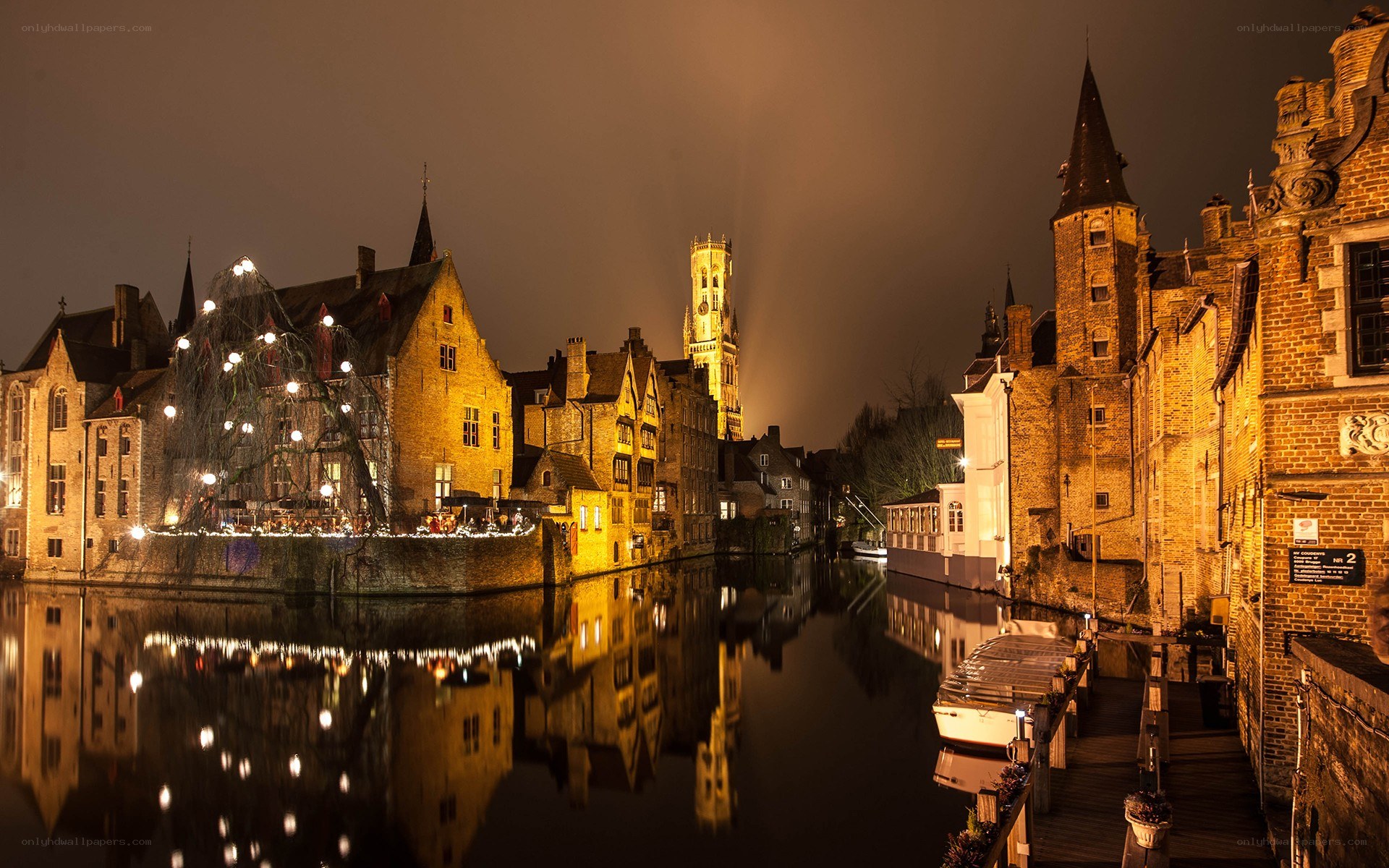 Bruges canal at night