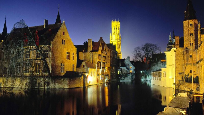Bruges Canal at Night — Blue, Serene, Photograph, Buildings