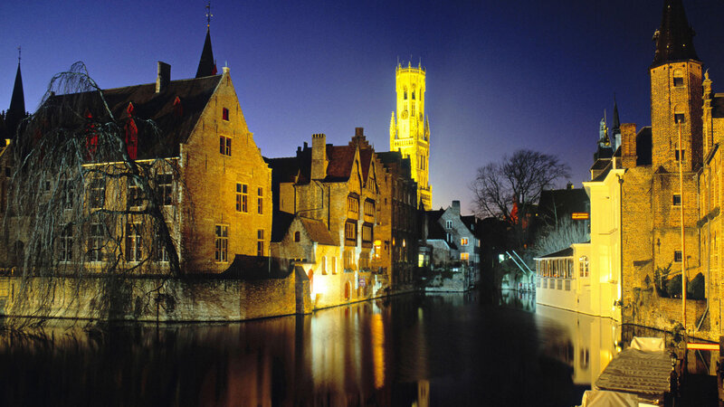 Bruges Canal at Night — Blue, Serene