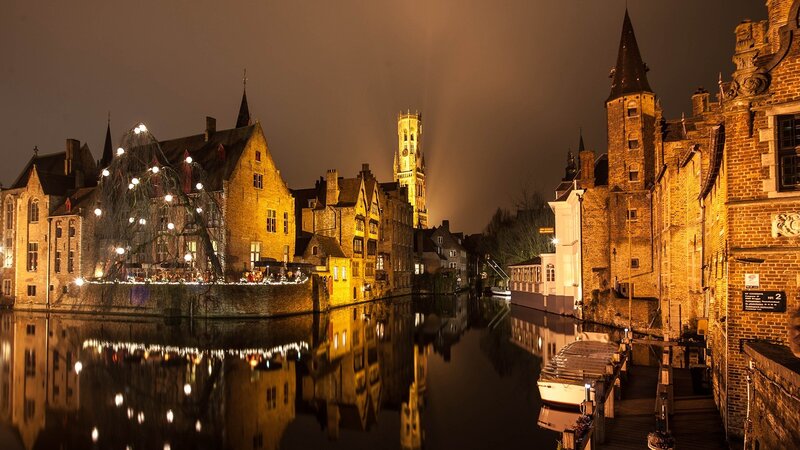 Bruges Canal at Night — Yellow