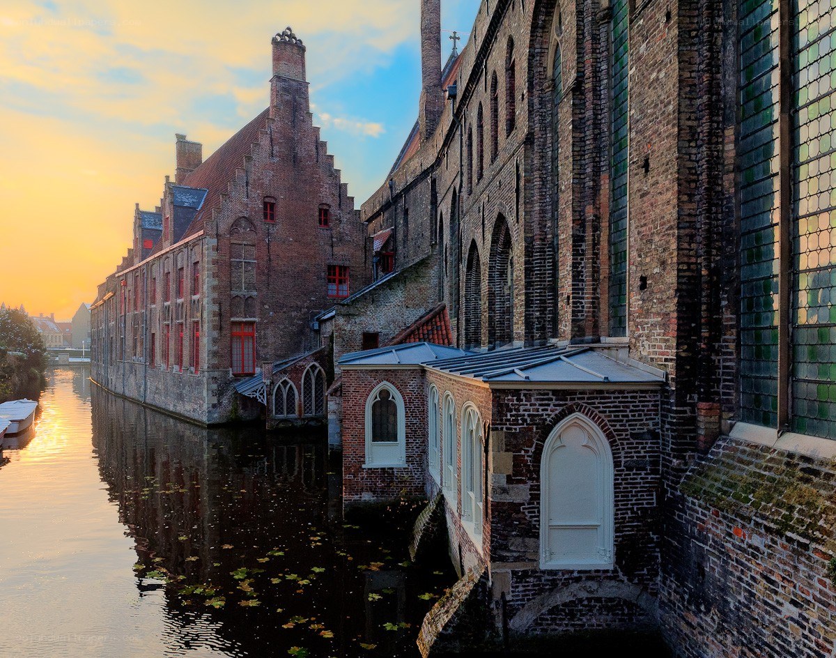 Bruges canal at sunset