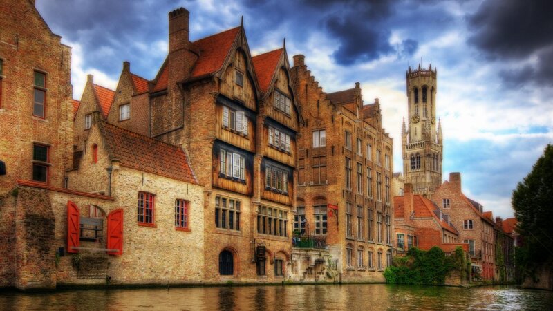 Bruges Canal Buildings — Brown, Dramatic