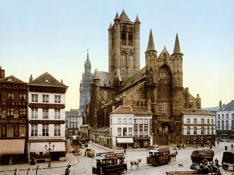 Bruges cathedral and town square