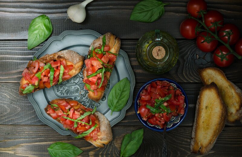 Bruschetta on Wooden Table