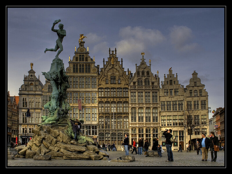 Brussels city square with statue